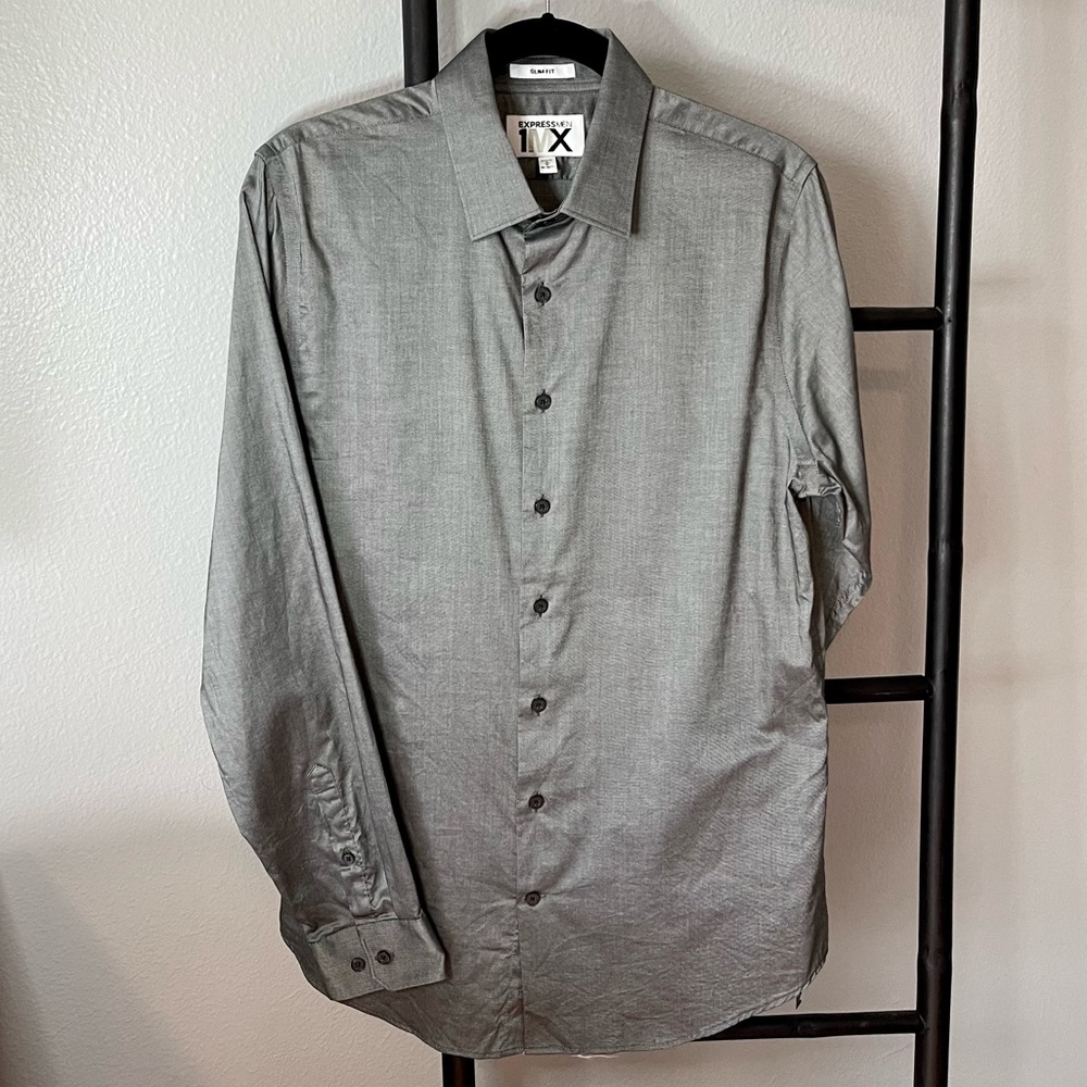 Express 1MX Silver Gray Button Down Shirt